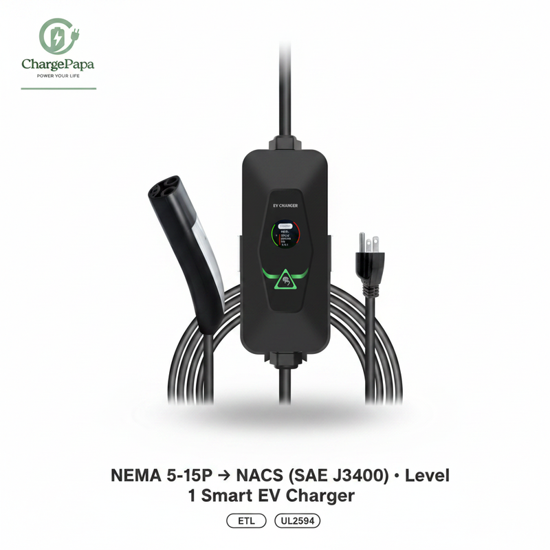 ChargePapa MRS-TA2 Pro | NACS (SAE J3400) Portable & Wall-Mount EV Charger (1.92kW–11.5kW, WiFi/BT/APP)