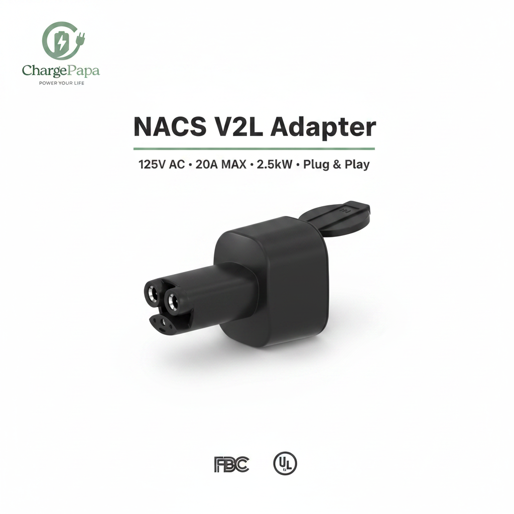 V2L-US | NACS V2L Discharge Adapter (125V AC / 20A / 2.5kW) Minimalist White Poster