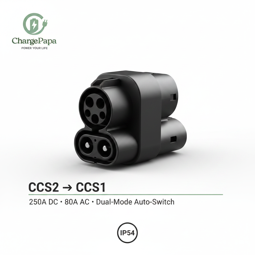 DC-Link | CCS1 to CCS2 AC/DC Dual-Mode Adapter (250A DC / 80A AC) White Minimalist