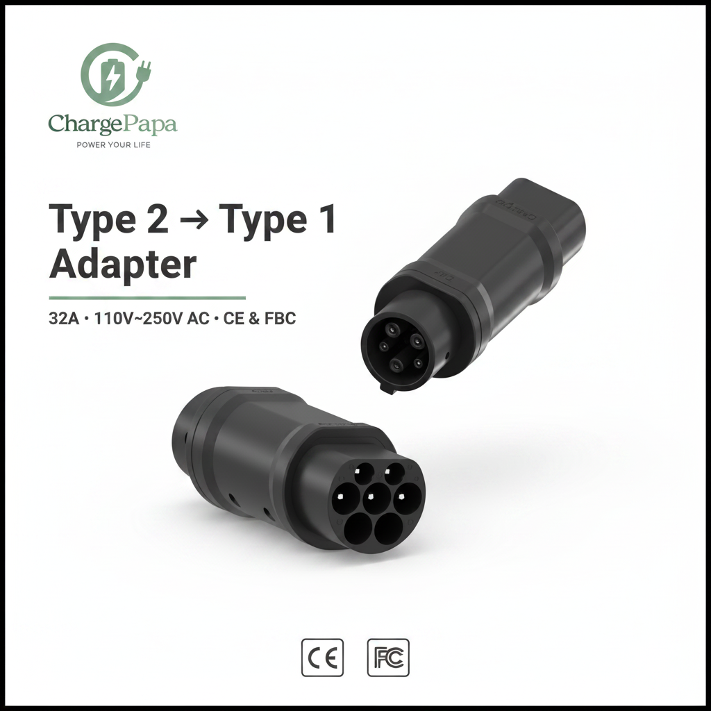 ChargePapa Power-Bridge | Type 2 to Type 1 Adapter (32A Max / US Spec EV)