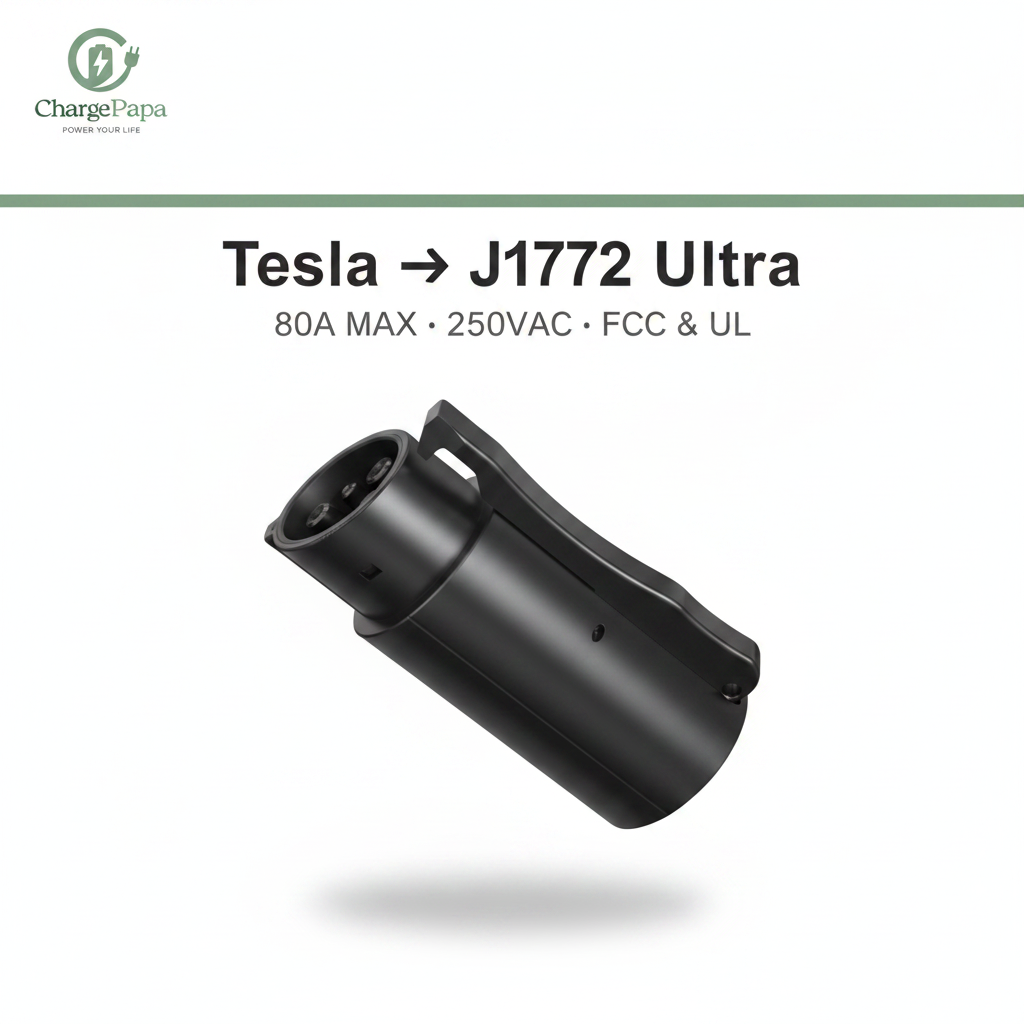  Tesla to J1772 Adapter Ultra (80A Max / 250VAC)End Poster