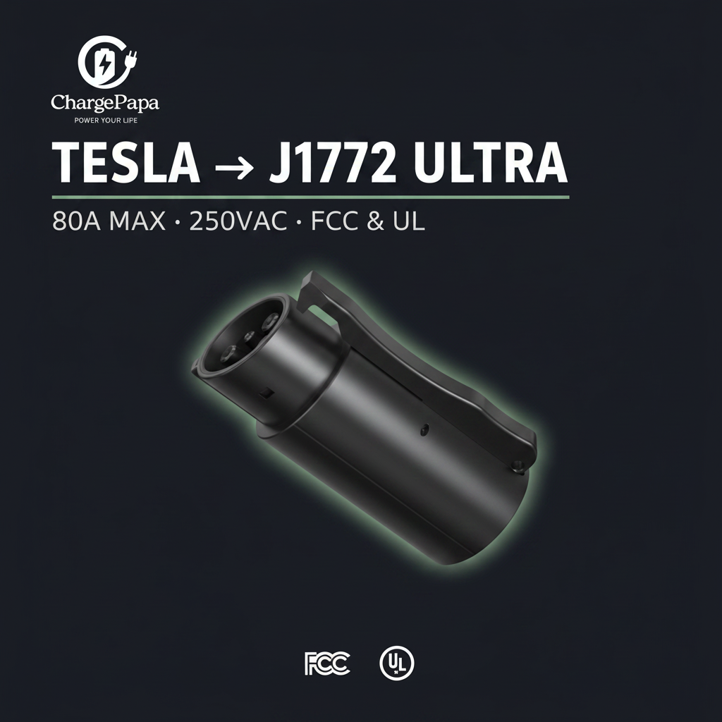  Tesla to J1772 Adapter Ultra (80A Max / 250VAC) Ultra Side Angle Dark Poster