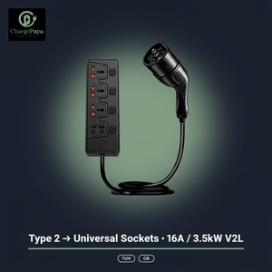 ChargePapa V2L-EU | 16A Vehicle-to-Load Discharge Adapter (Type 2 to EU Sockets)