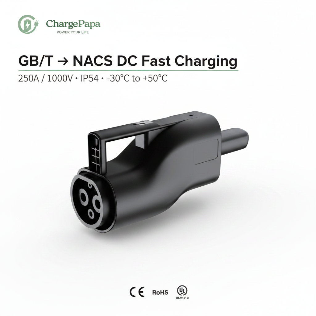 GB/T to Tesla (NACS) DC Fast Charging Adapter (250A / 1000V) White Minimalist Poster