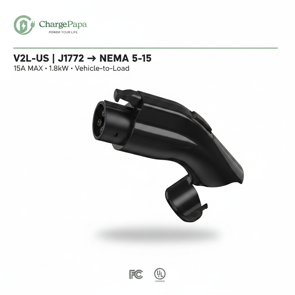 ChargePapa V2L-US | J1772 to NEMA 5-15 Discharge Adapter (15A / 1.8kW)